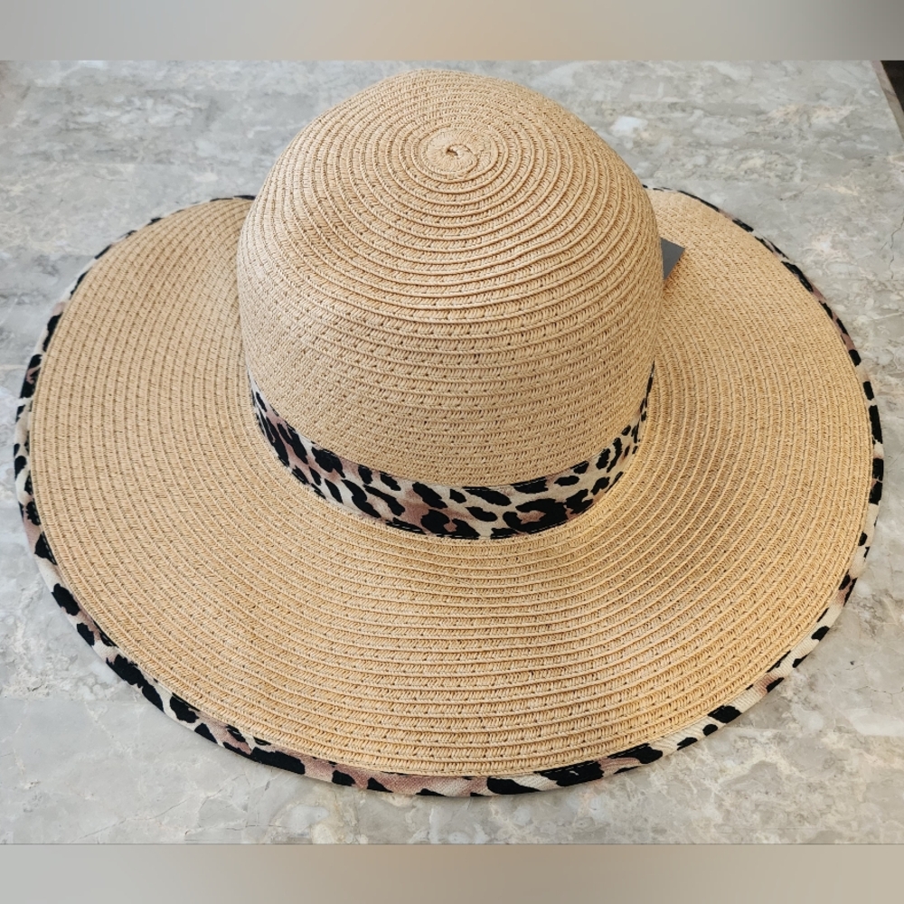 Vince Camuto Sun Hat Leopard Trim